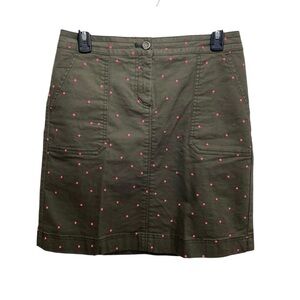 Boden Straight Pencil Skirt Womens 4 Green Pink Embroidered Polka Dots Preppy